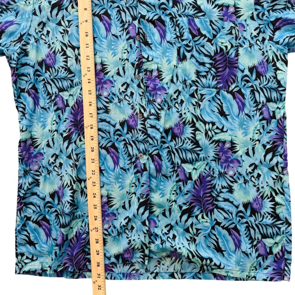 Jordache Basics Mens XL Vintage Tropical Leaf Button Down Shirt Short Sleeve USA - Picture 4 of 8